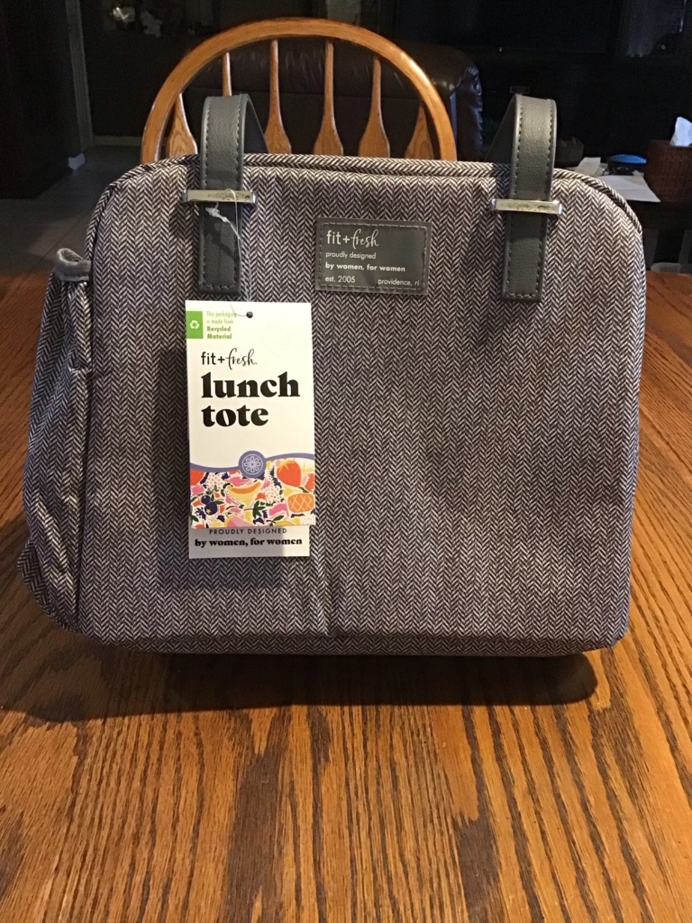 Gray Herringbone Lunch Tote